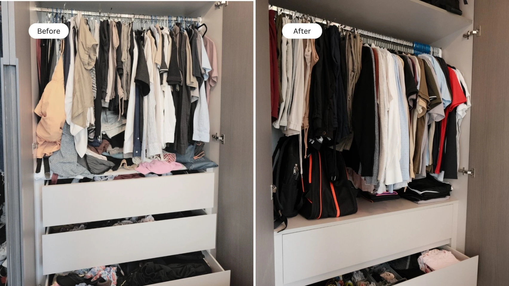 before and after organized closet
